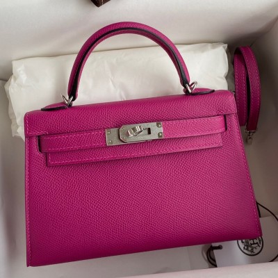 Hermes Kelly Mini II Sellier Handmade Bag In Rose Purple Epsom Calfskin LDBS242549