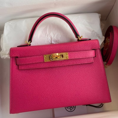 Hermes Kelly Mini II Sellier Handmade Bag In Rose Red Epsom Calfskin LDBS242550