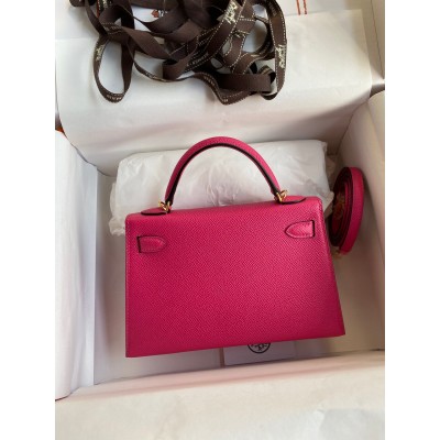 Hermes Kelly Mini II Sellier Handmade Bag In Rose Red Epsom Calfskin LDBS242550