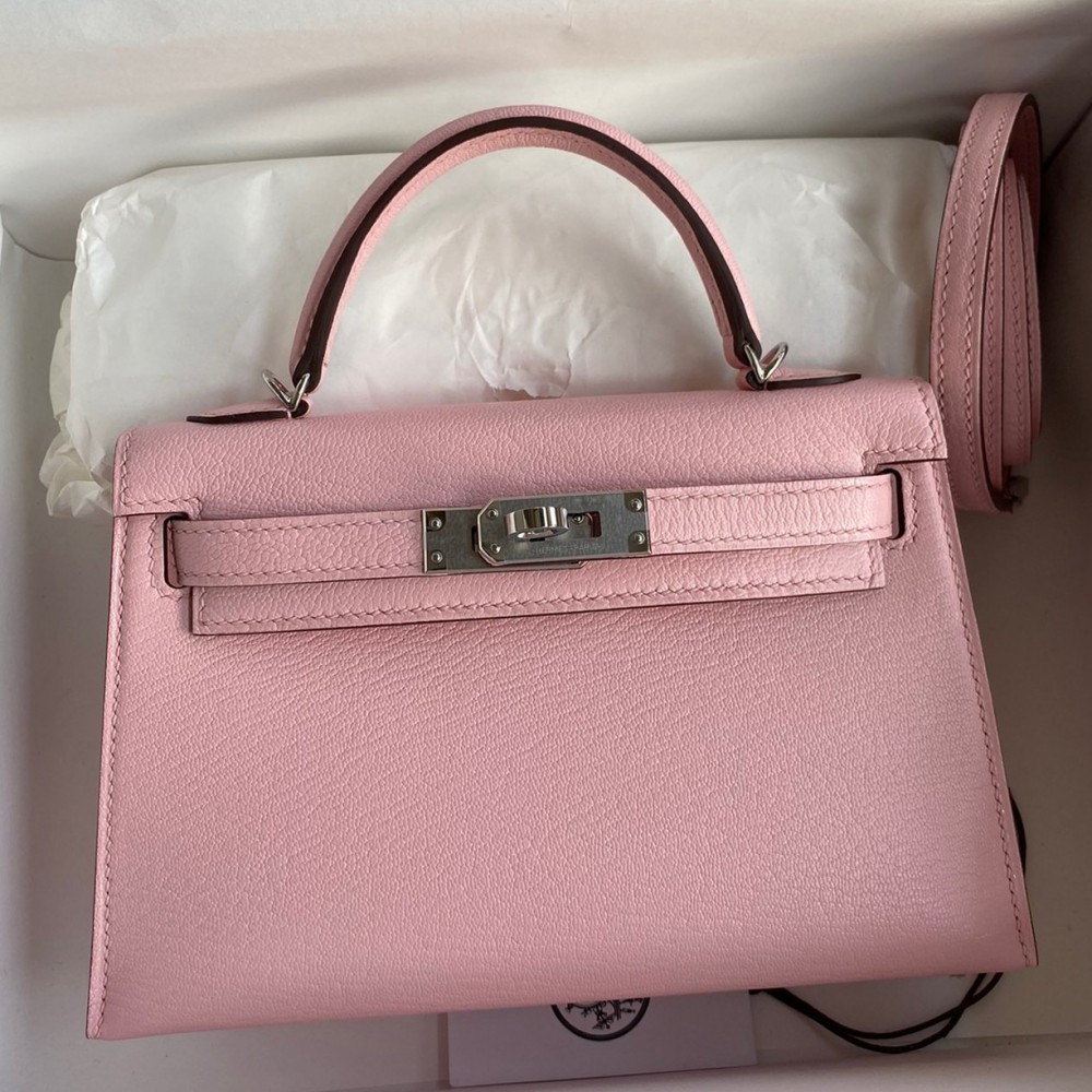 Hermes Kelly Mini II Sellier Handmade Bag In Rose Sakura Chevre Mysore Leather LDBS242552