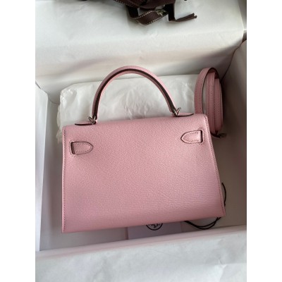 Hermes Kelly Mini II Sellier Handmade Bag In Rose Sakura Chevre Mysore Leather LDBS242552