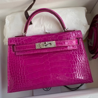 Hermes Kelly Mini II Sellier Handmade Bag In Rose Scheherazade Shiny Alligator Leather LDBS242554