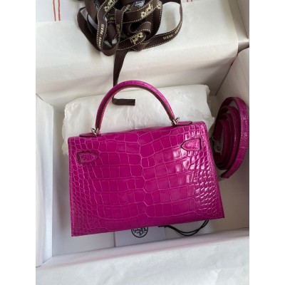 Hermes Kelly Mini II Sellier Handmade Bag In Rose Scheherazade Shiny Alligator Leather LDBS242554