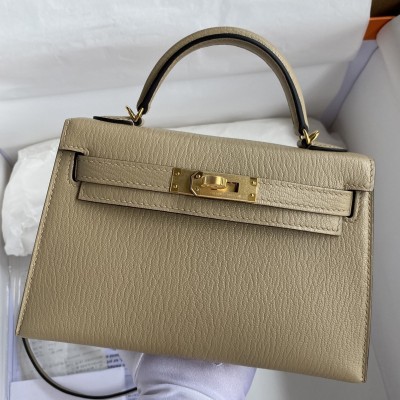 Hermes Kelly Mini II Sellier Handmade Bag In Trench Chevre Mysore Leather LDBS242555