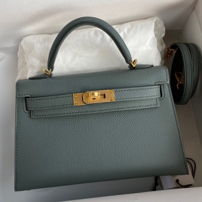 Hermes Kelly Mini II Sellier Handmade Bag In Vert Amande Epsom Calfskin LDBS242557