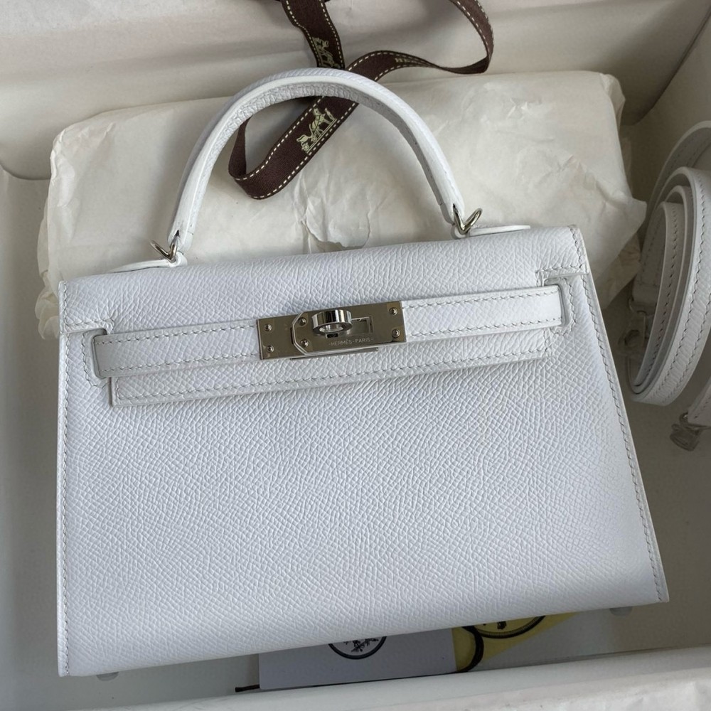 Hermes Kelly Mini II Sellier Handmade Bag In White Epsom Calfskin LDBS242563