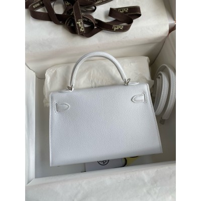 Hermes Kelly Mini II Sellier Handmade Bag In White Epsom Calfskin LDBS242563