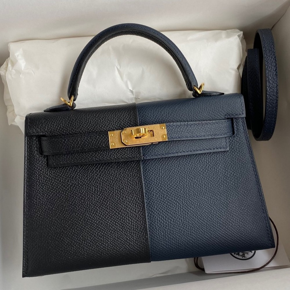 Hermes Kelly Mini II Sellier Tri-color Bag In Black/Blue Indigo/Red Calfskin LDBS242564