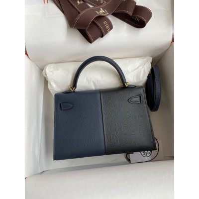 Hermes Kelly Mini II Sellier Tri-color Bag In Black/Blue Indigo/Red Calfskin LDBS242564