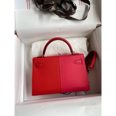 Hermes Kelly Mini II Sellier Tri-color Bag In Red/Rose Extreme/Blue Epsom Calfskin LDBS242565