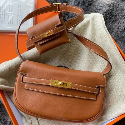 Hermes Kelly Moove Handmade Bag in Gold Swift Calfskin LDBS242568