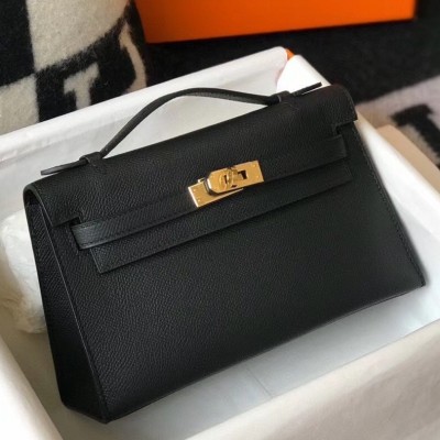 Hermes Kelly Pochette Bag In Black Epsom Leather LDBS242570