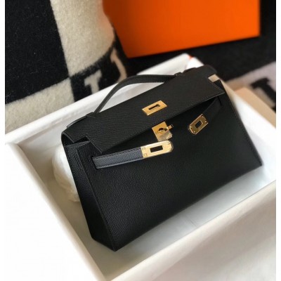 Hermes Kelly Pochette Bag In Black Epsom Leather LDBS242570