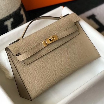 Hermes Kelly Pochette Bag In Gris Tourterelle Epsom Leather LDBS242574