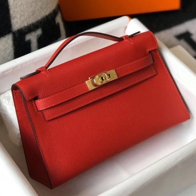 Hermes Kelly Pochette Bag In Red Epsom Leather LDBS242577