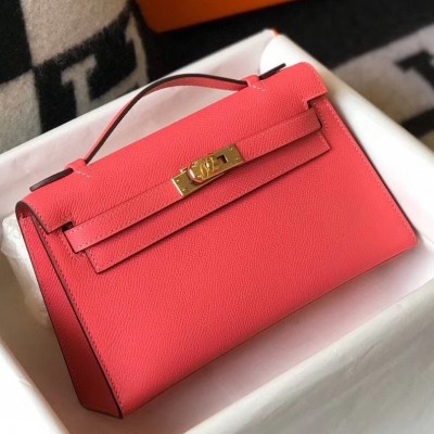 Hermes Kelly Pochette Bag In Rose Lipstick Epsom Leather LDBS242578