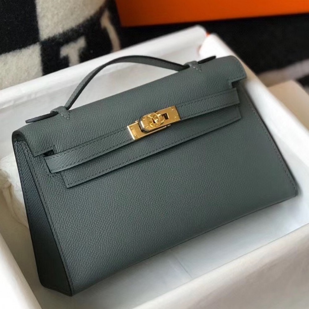 Hermes Kelly Pochette Bag In Vert Amande Epsom Leather LDBS242581