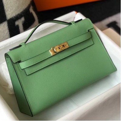 Hermes Kelly Pochette Bag In Vert Criquet Epsom Leather LDBS242582