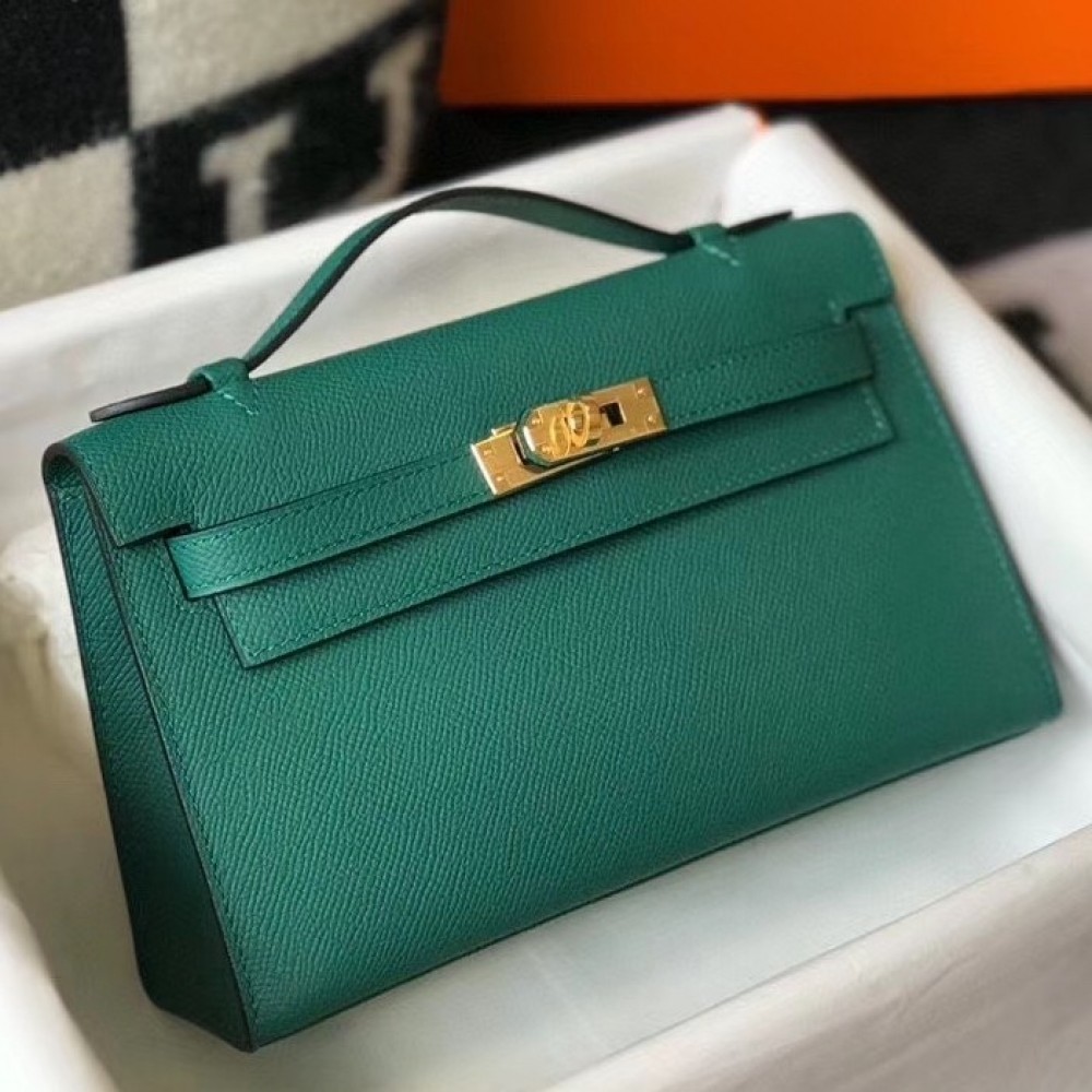 Hermes Kelly Pochette Bag In Vert Veronese Epsom Leather LDBS242583