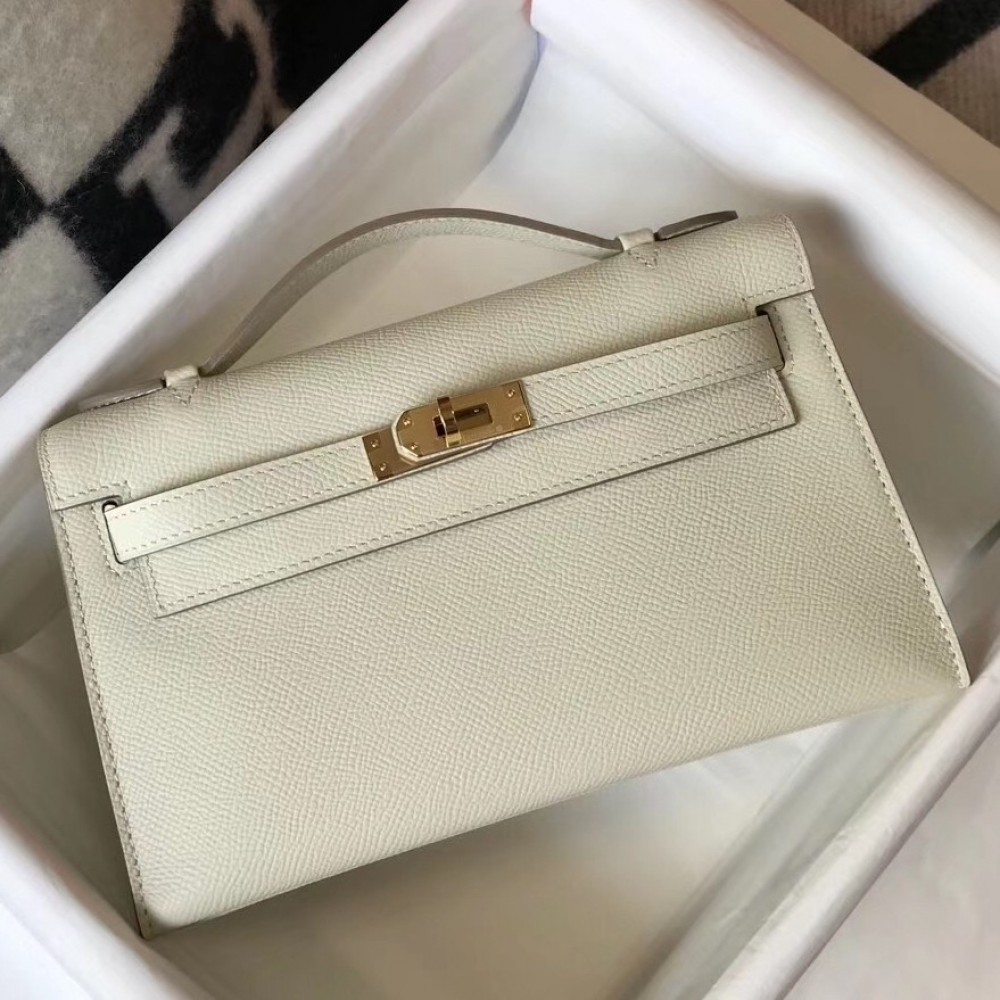 Hermes Kelly Pochette Bag In White Epsom Leather LDBS242585