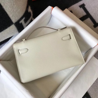 Hermes Kelly Pochette Bag In White Epsom Leather LDBS242585