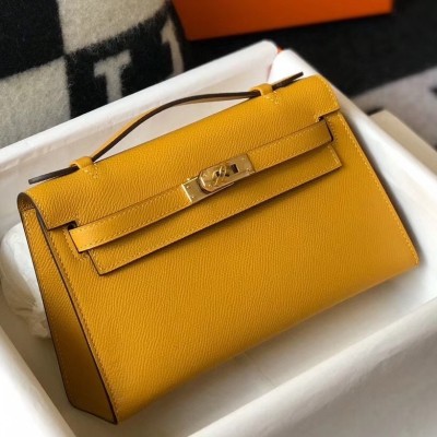 Hermes Kelly Pochette Bag In Yellow Epsom Leather LDBS242587