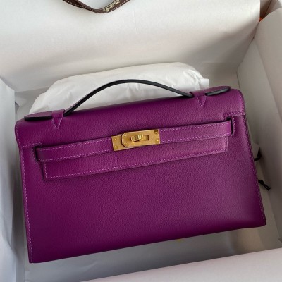 Hermes Kelly Pochette Handmade Bag In Anemone Swift Calfskin LDBS242588