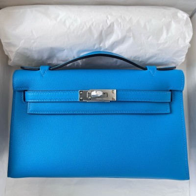 Hermes Kelly Pochette Handmade Bag In Blue Frida Swift Calfskin LDBS242593