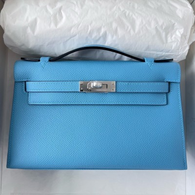 Hermes Kelly Pochette Handmade Bag In Blue du Nord Epsom Calfskin LDBS242591