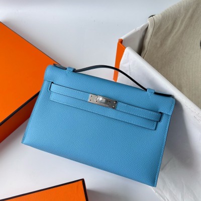 Hermes Kelly Pochette Handmade Bag In Blue du Nord Epsom Calfskin LDBS242591