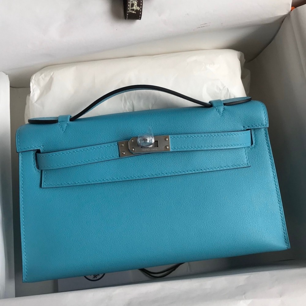 Hermes Kelly Pochette Handmade Bag In Blue du Nord Swift Calfskin LDBS242592