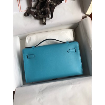 Hermes Kelly Pochette Handmade Bag In Blue du Nord Swift Calfskin LDBS242592