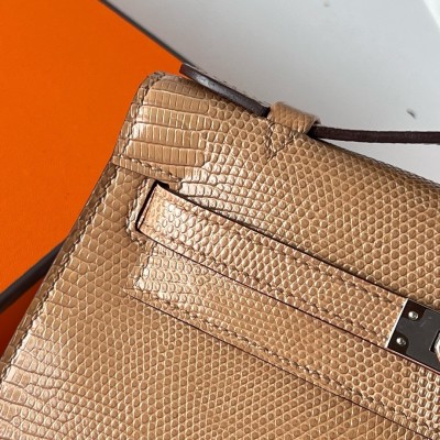 Hermes Kelly Pochette Handmade Bag In Chai Lizard Skin LDBS242594