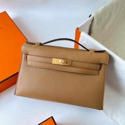 Hermes Kelly Pochette Handmade Bag In Chai Swift Calfskin LDBS242596