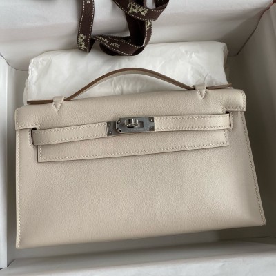 Hermes Kelly Pochette Handmade Bag In Craie Swift Calfskin LDBS242597