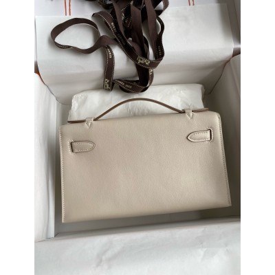 Hermes Kelly Pochette Handmade Bag In Craie Swift Calfskin LDBS242597