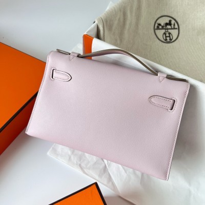 Hermes Kelly Pochette Handmade Bag In Mauve Pale Swift Calfskin LDBS242602