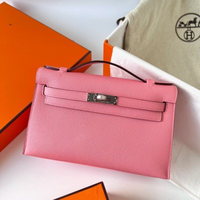 Hermes Kelly Pochette Handmade Bag In Rose Confetti Epsom Calfskin LDBS242607