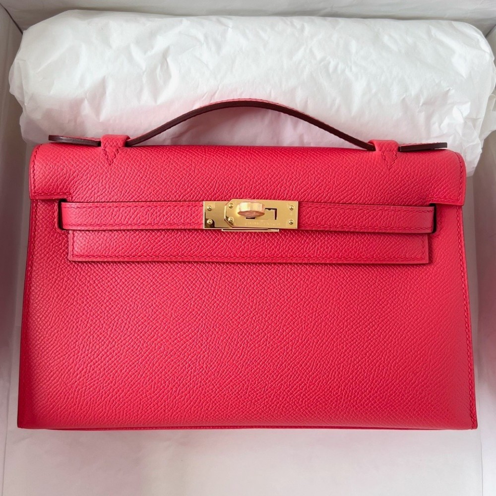 Hermes Kelly Pochette Handmade Bag In Rose Japour Epsom Calfskin LDBS242608