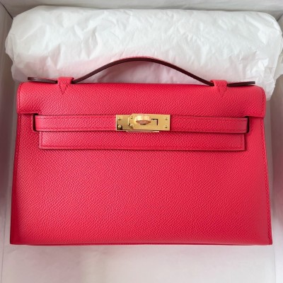 Hermes Kelly Pochette Handmade Bag In Rose Japour Epsom Calfskin LDBS242608