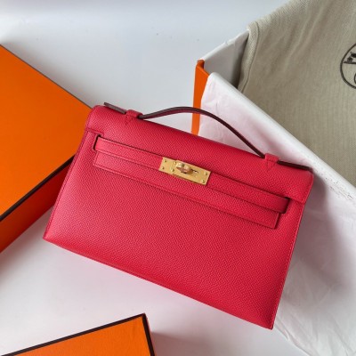 Hermes Kelly Pochette Handmade Bag In Rose Japour Epsom Calfskin LDBS242608