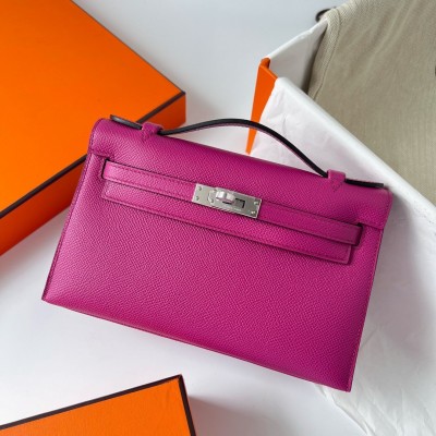 Hermes Kelly Pochette Handmade Bag In Rose Purple Epsom Calfskin LDBS242610