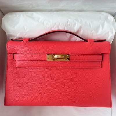 Hermes Kelly Pochette Handmade Bag In Rose Texas Epsom Calfskin LDBS242611