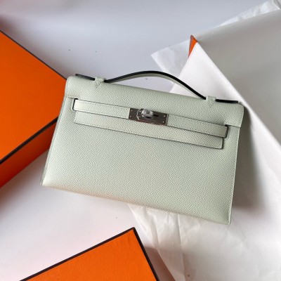 Hermes Kelly Pochette Handmade Bag In Vert Fizz Epsom Calfskin LDBS242618