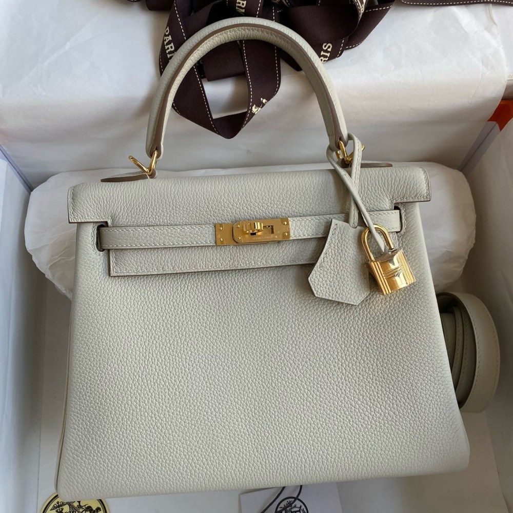 Hermes Kelly Retourne 25 Handmade Bag In Beton Clemence Leather LDBS242623