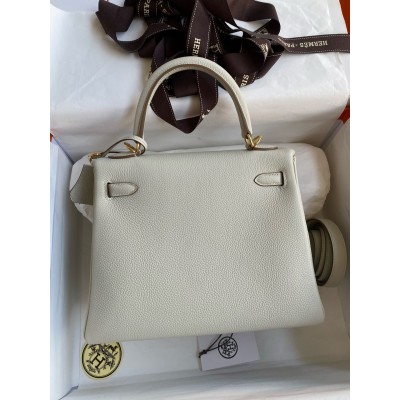 Hermes Kelly Retourne 25 Handmade Bag In Beton Clemence Leather LDBS242623