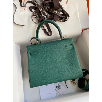 Hermes Kelly Retourne 25 Handmade Bag In Blue Paon Clemence Leather LDBS242626