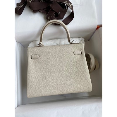 Hermes Kelly Retourne 25 Handmade Bag In Craie Clemence Leather LDBS242628