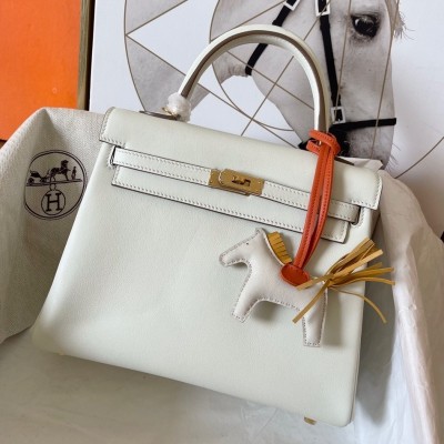 Hermes Kelly Retourne 25 Handmade Bag In Craie Swift Calfskin LDBS242629