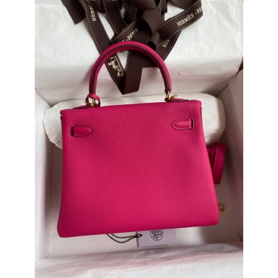 Hermes Kelly Retourne 25 Handmade Bag In Framboise Clemence Leather LDBS242631